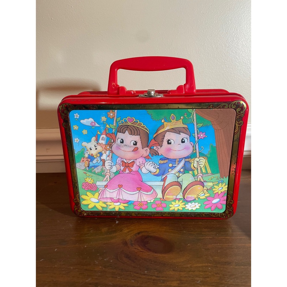 Vintage Fujiya Peko-chan Poko-chan Red Metal Lunch Box Tin 2005 Japanese Anime - Picture 1 of 11